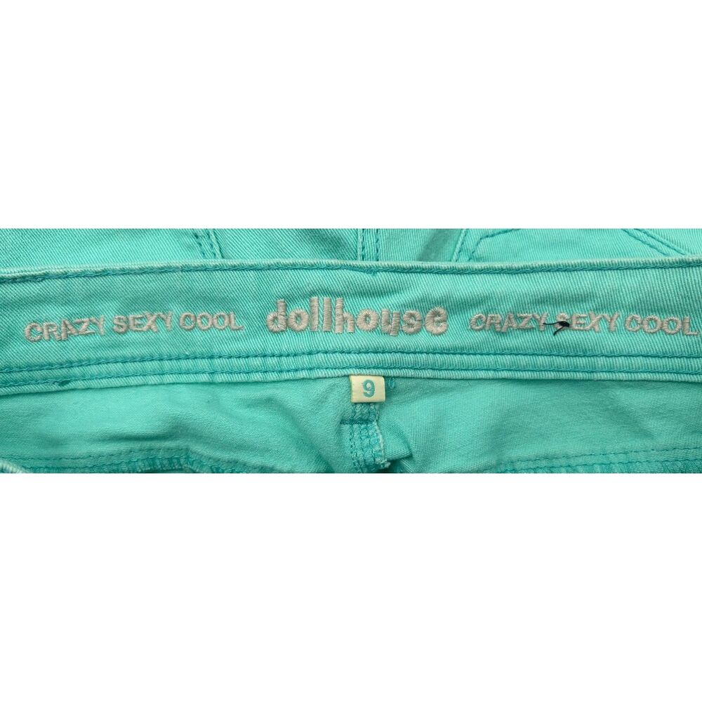 VTG Y2K Dollhouse Womens Jean Shorts Frayed Cut Offs Low Rise Stretch Green 9 - Picture 2 of 5